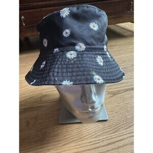 Alice & Olivia Black Daisy Bucket Reversible Hat